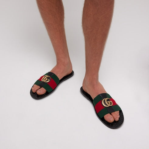 Men's Riviera slide sandal - green and red elastic band