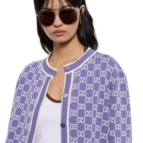 GG fine cotton jacquard cardigan - purple