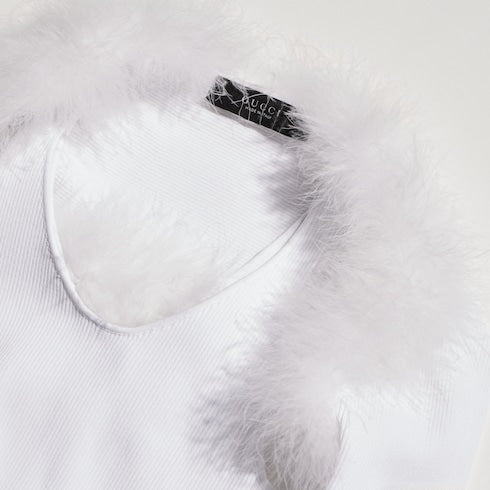 Rib viscose tank top with cardigan - white