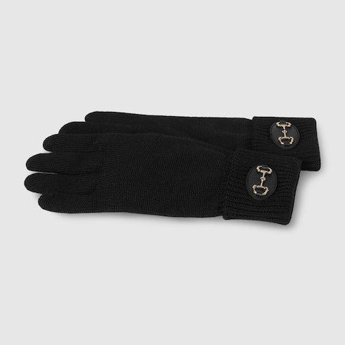 Wool gloves with Horsebit - black