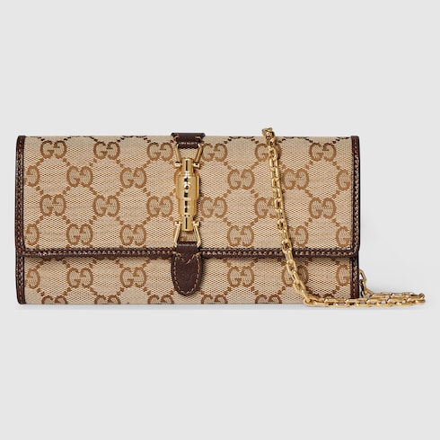 Gucci Jackie wallet on chain - sand and brown GG canvas