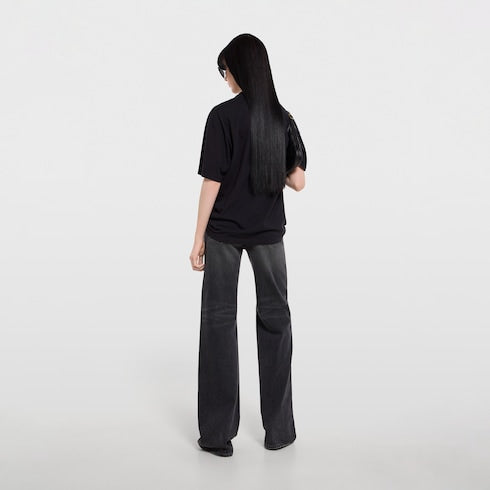 Cotton jersey and silk T-shirt with print - black