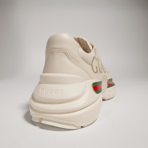Men's Ivory Leather Rhyton Vintage Gucci Logo Sneaker