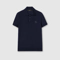 Knit wool polo shirt with embroidery - dark blue