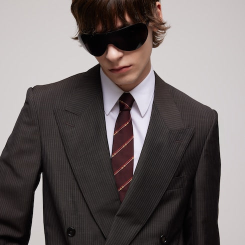 Diagonal Horsebit silk jacquard tie - bordeaux