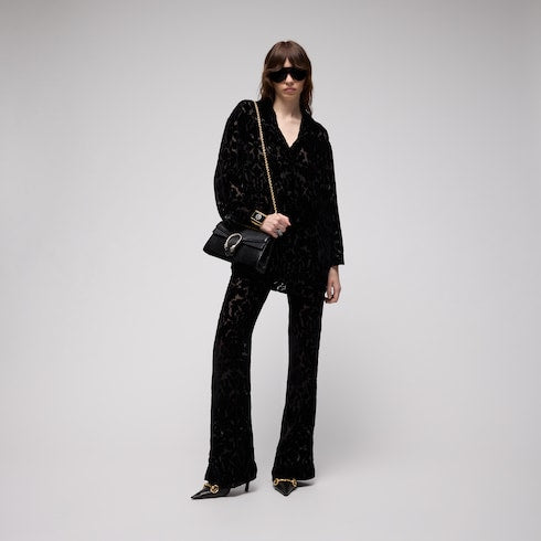 Floral devoré velour shirt - black
