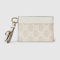 GG Emblem card case with strap - beige and white fabric