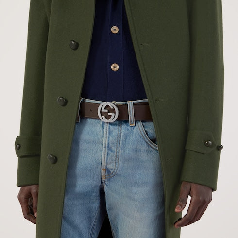 Black Gucci Signature / Brown Leather Reversible Belt - Black Gucci Signature / Brown Leather