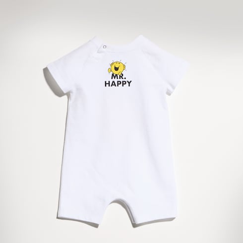 Baby cotton one-piece with prints - white