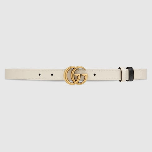 GG Marmont reversible thin belt - white leather