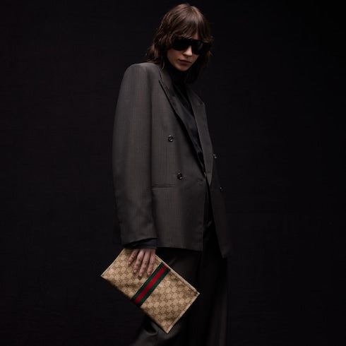 Large pouch with Web - sand and brown GG canvas