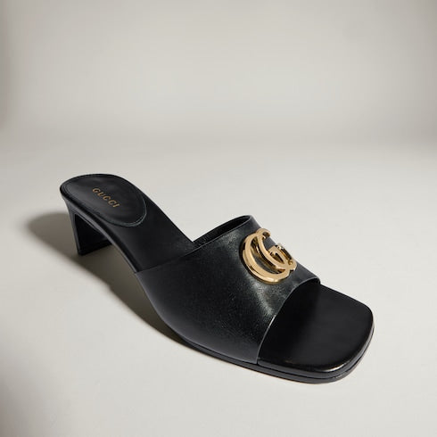 Women's slide sandal with Double G - black leather