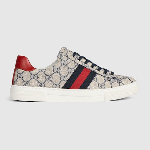 Women's Gucci Ace sneaker with Web - beige and blue Supreme