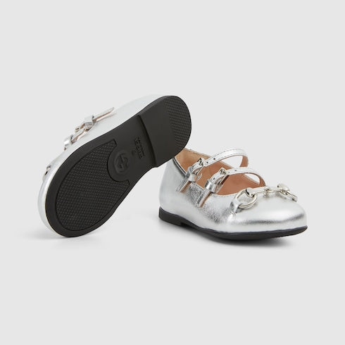 Toddler ballet flat with Horsebit - silver metallic leather
