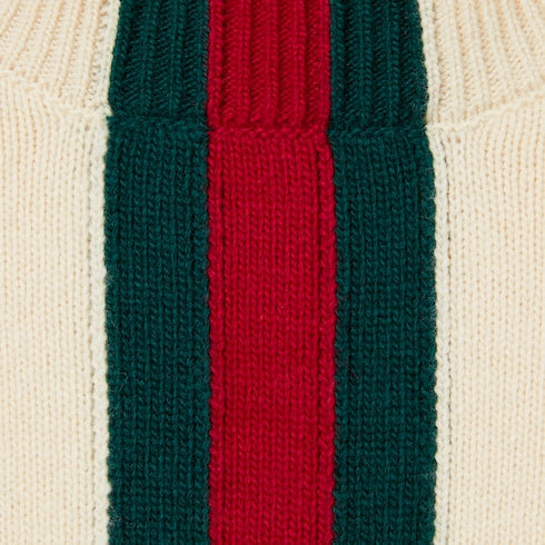 Knit wool sweater with Web intarsia - ivory