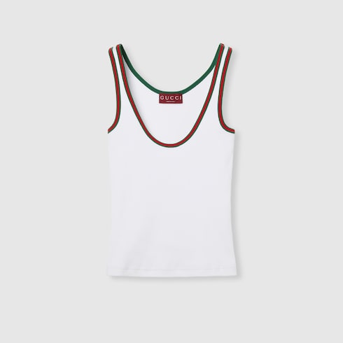 Cotton tank top with Web - white