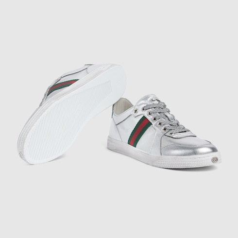 Women's Stretch low-top sneaker - metallic silver leather