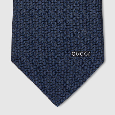Gucci Horsebit silk jacquard tie - navy