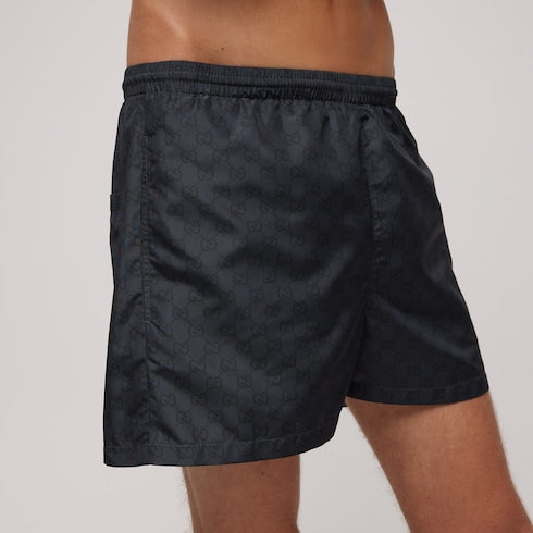 Printed polyester poplin swim shorts - black