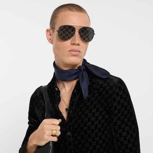 GG silk cotton pocket square - blue