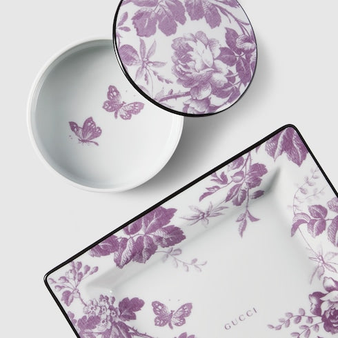 Gucci Flora Sketch print round box - white and purple porcelain