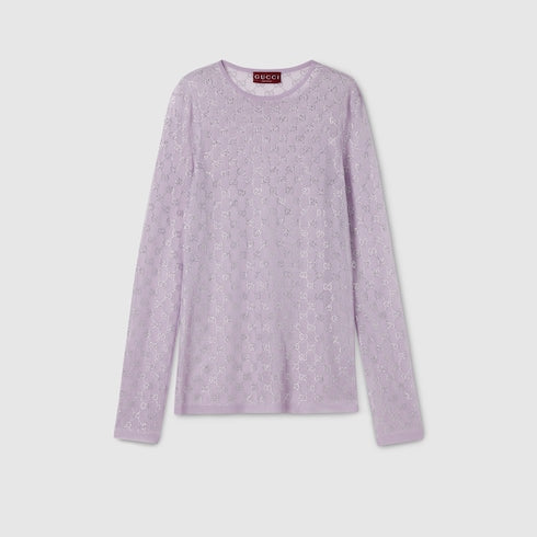 Fine silk T-shirt with GG crystals - lilac