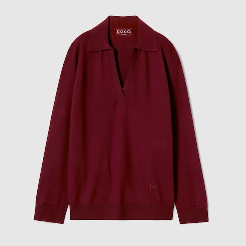 Extra fine wool polo top - rosso ancora red