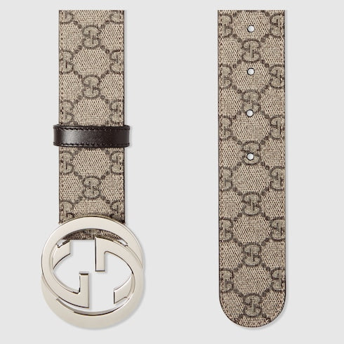 Belt with Interlocking G buckle - GG Supreme Beige