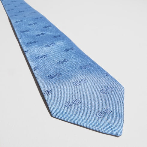 Horsebit silk jacquard tie - light blue