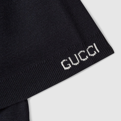 Silk cotton knit polo shirt - navy