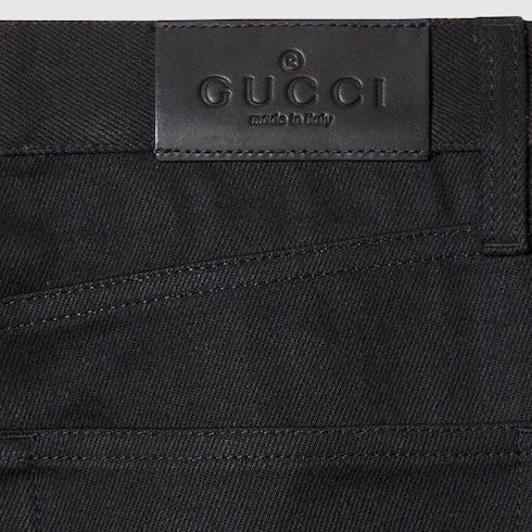 Cotton denim pants with Horsebit detail - black