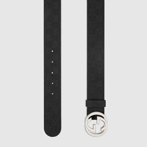 Belt with Interlocking G buckle - black GG canvas