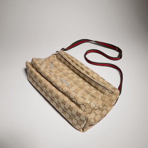 Gucci Tag medium crossbody bag - sand and brown GG canvas