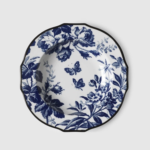 Herbarium rim soup bowl, set of two - blue and white porcelain