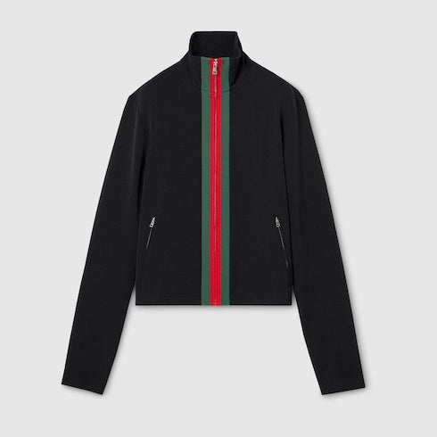 Stretch nylon zip jacket with Web - black