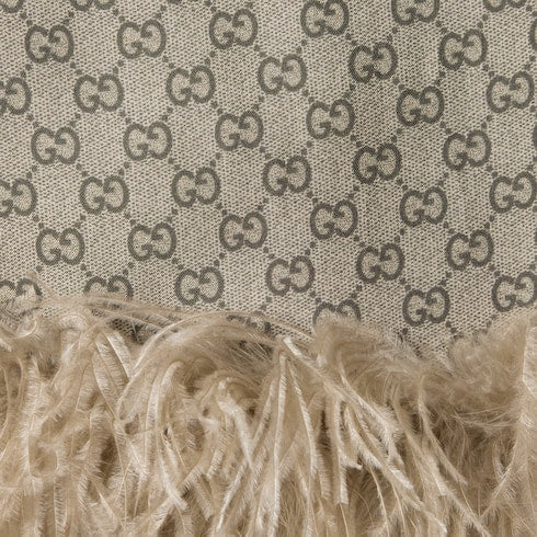 Printed silk twill long dress - beige and dark brown