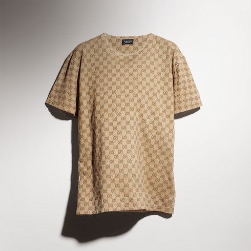 Printed cotton T-shirt - sand and brown