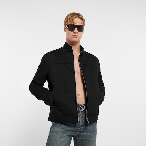 Cotton denim jacket with Horsebit - black