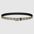 Reversible GG Marmont thin belt - beige GG Supreme and black leather
