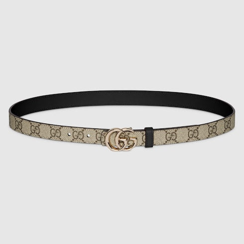 Reversible GG Marmont thin belt - beige GG Supreme and black leather