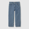 Children's GG denim jacquard pants - blue and ivory