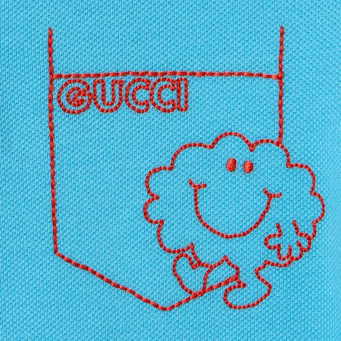 Baby cotton one-piece with embroidery - light blue
