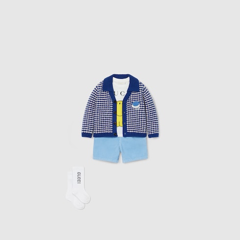 Baby striped wool cardigan - blue and white