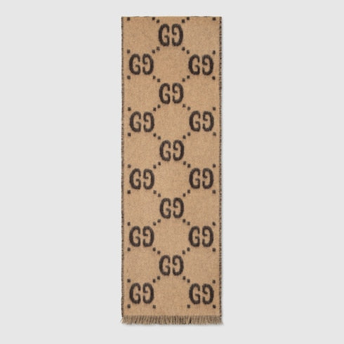 Children's GG wool scarf - beige and dark brown