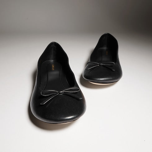 Women's ballerina with bamboo - black soft leather