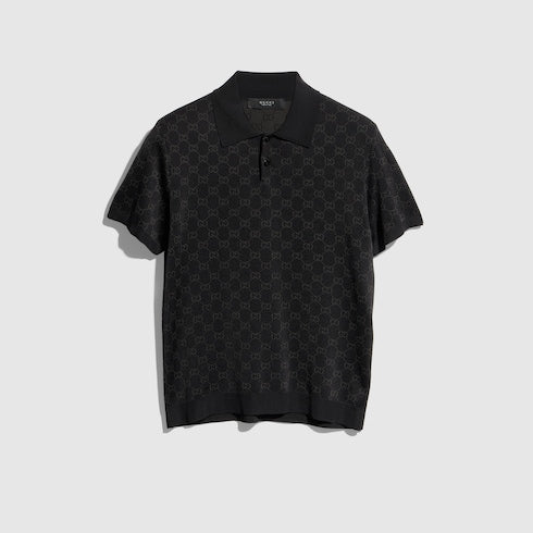 Viscose GG jacquard polo shirt - black