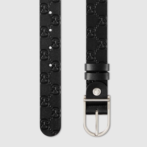 Reversible belt with rounded buckle - black GG leather and leather