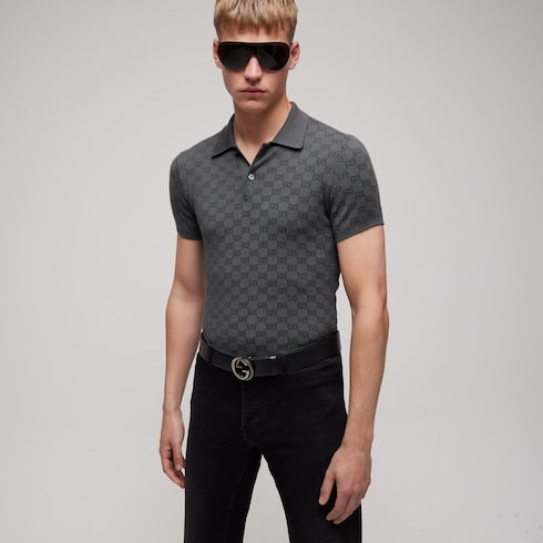 GG wool silk jacquard polo shirt - dark grey