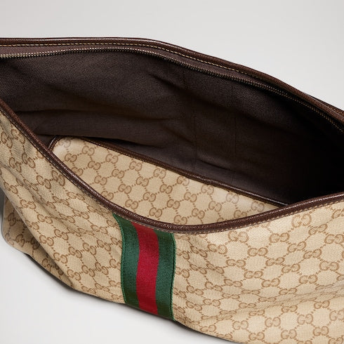 Large shoulder bag with Web - sand and brown GG canvas