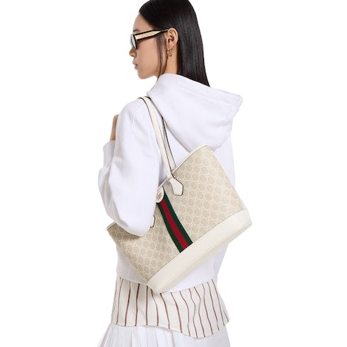 Ophidia medium tote bag - beige and white GG fabric